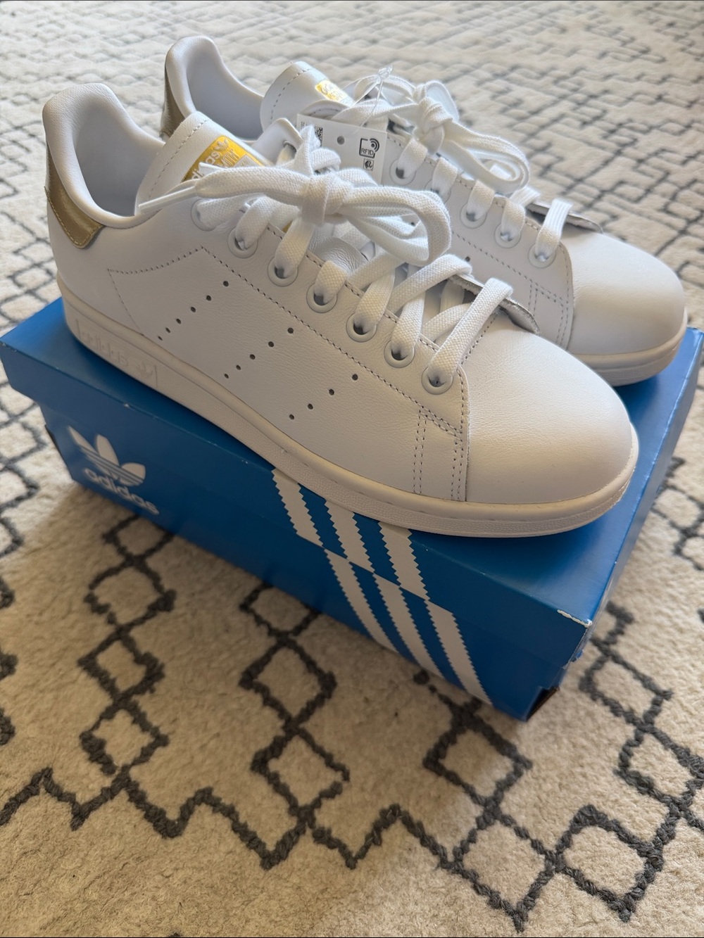 adidas Women’s Stan Smith White Sneakers with Gold Heel Tab